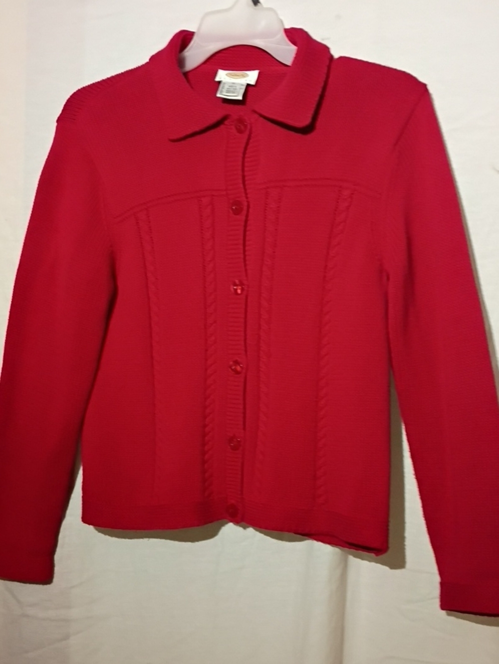 Talbots Red Button-Up Cable Knit Cardigan With Button Details, Sz 10, NWOT